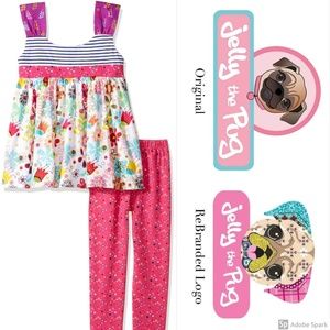 Jelly The Pug Girls 2T Legging Set Tulip Floral Sleeveless Top Outfit